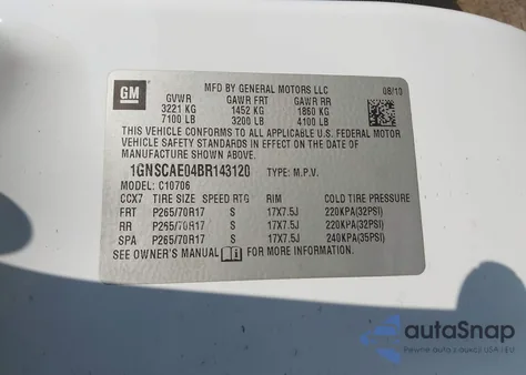 2011 Chevrolet Tahoe Ls z USA, uszkodzony, nr VIN 1GNSCAE04BR143120